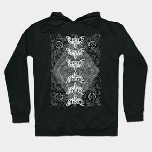 Geometric Night Moths pattern, Gothic Death Moths with Skull Head, Deaths Head Moths, Hawkmoth Hoodie